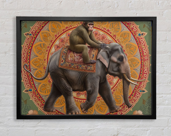 Monkey Elephant Ride Framed Print