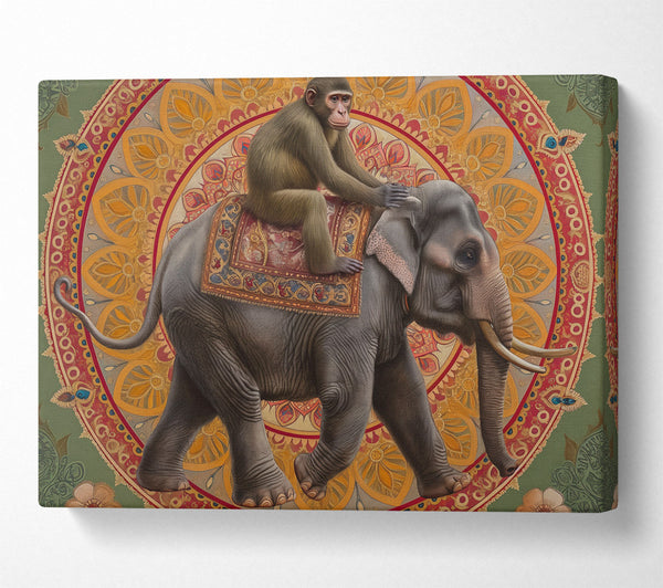  A Canvas Print of Monkey Elephant Ride Canvas Wall Art