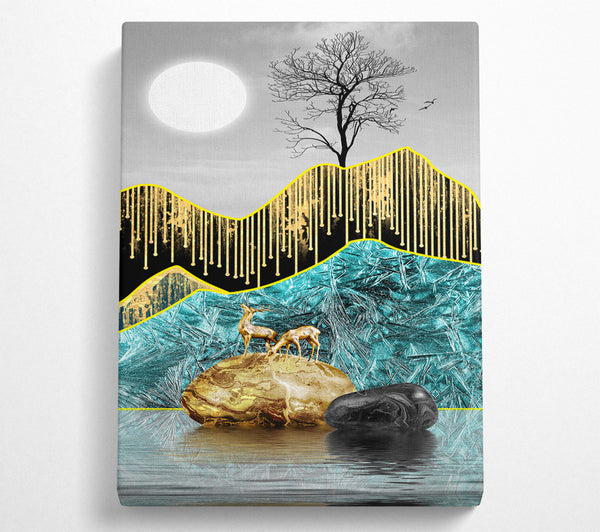  A Canvas Print of Moonlight Deer Rocks Canvas Art