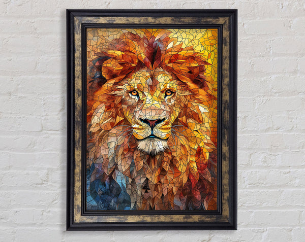 Mosaic Lion Fire Framed Print