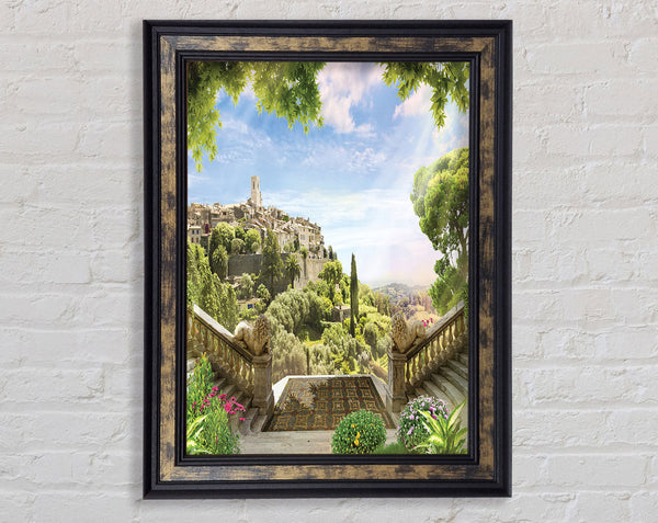 Mountain Scene With Steps Framed Print