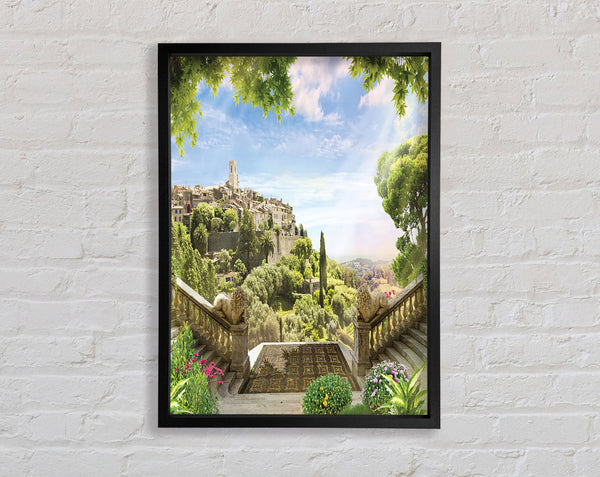 Mountain Scene With Steps Framed Print