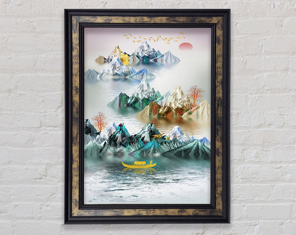 Multicoloured Mountains On A Lake Framed Print