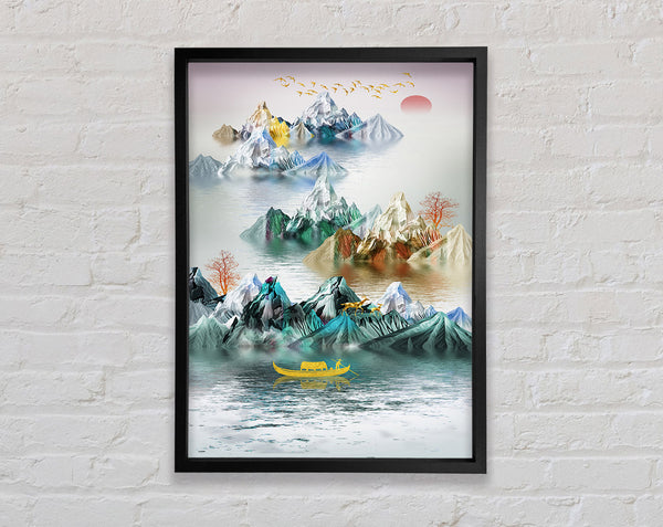 Multicoloured Mountains On A Lake Framed Print