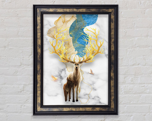 Mum And Young Kid Deer Framed Print