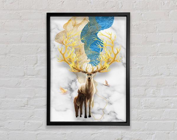 Mum And Young Kid Deer Framed Print