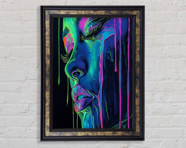 Neon Dripping Face Framed Print