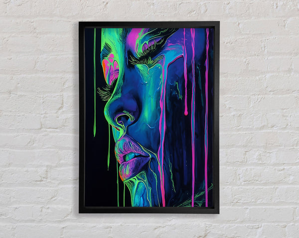 Neon Dripping Face Framed Print