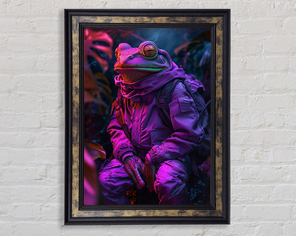 Neon Frog Framed Print