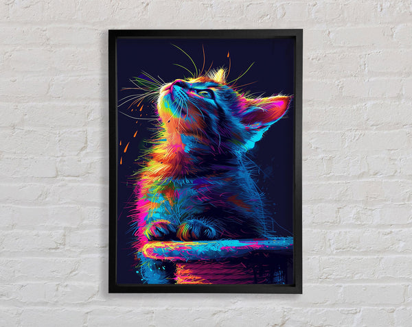 Neon Kitten Looking Up Framed Print
