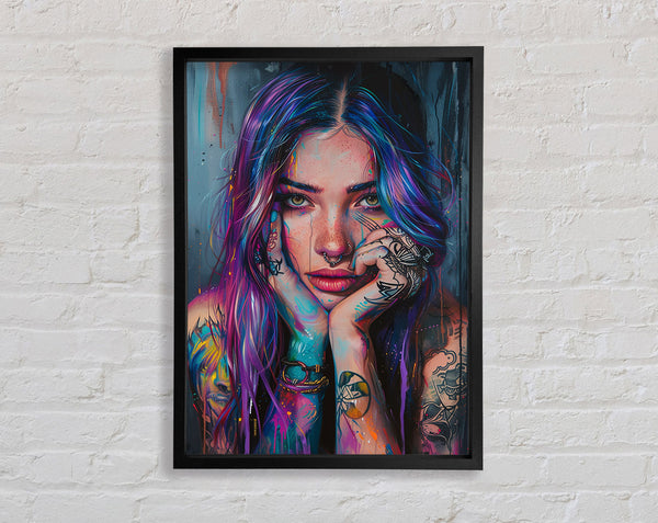 Neon Tattoo Woman Framed Print