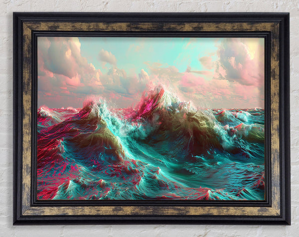 Neon Waves Framed Print
