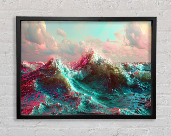 Neon Waves Framed Print