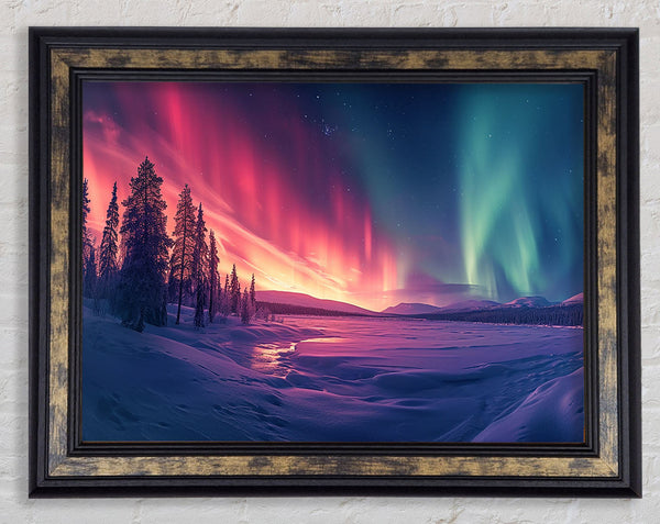 Northern Lights Purple And Green Framed Print