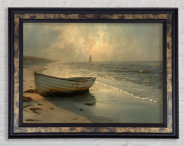 Old Wooden Boat Beach Framed Print