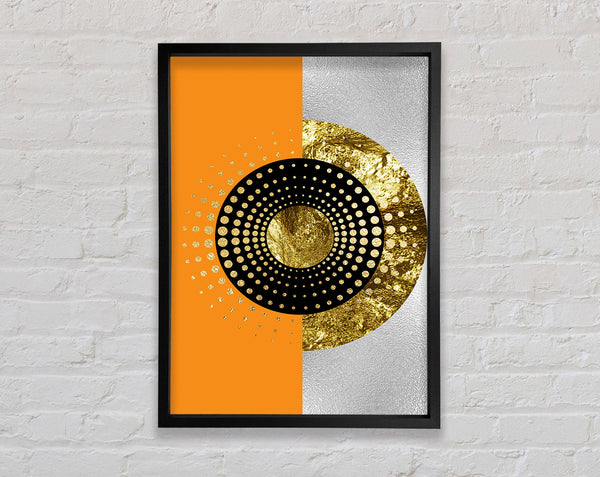 Orange And Gold Dots In A Circle Framed Print