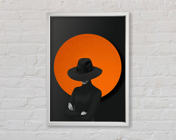 Orange Circle  Lady In White Hat Framed Print