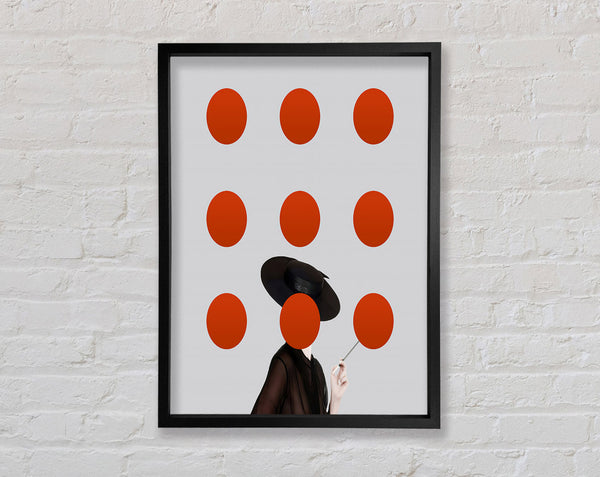 Orange Circles Over Woman'S Face Framed Print