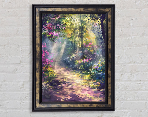 Path Lined With Blooming Flowers Framed Print