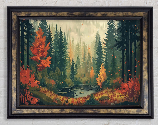 Pine And Maple Trees Framed Print