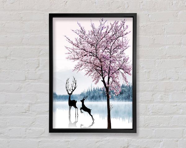 Pink Blossom Tree Stag Framed Print