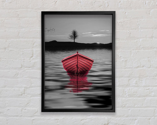 Pink Boat In A Grey Lake Framed Print