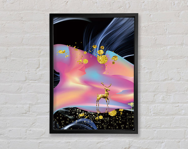 Pink Flow Gold Stag Framed Print