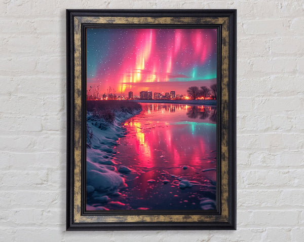 Pink Sky Over City Framed Print