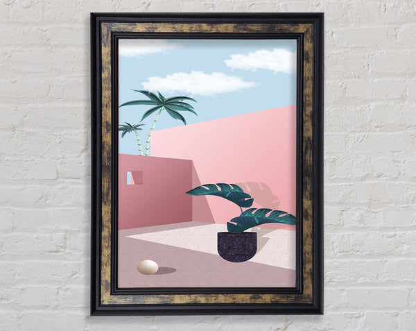 Pink Walls And Palm Tree Framed Print
