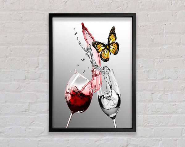 Red Wine Glass  Yellow Butterfly Framed Print