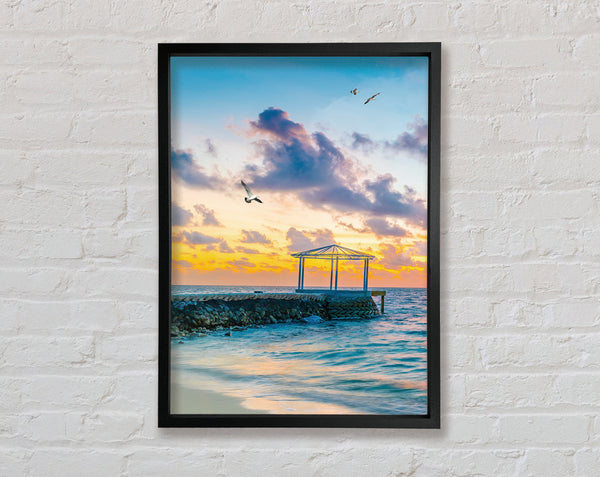 Seascape Sunset Gull Framed Print