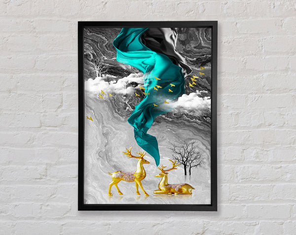 Shiny Gold Deers Framed Print