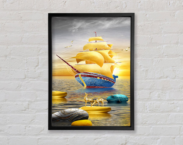 Ship On The Sea Framed Print