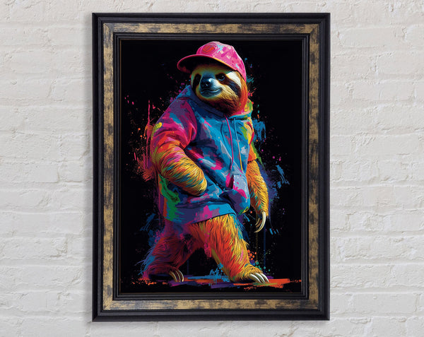 Sloth Colourful Hoodie Framed Print