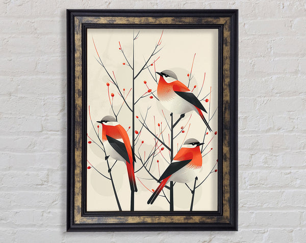 Sparrows On The Winter Branches Framed Print