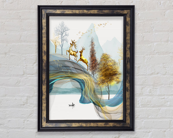 Stag Running Up The Mountain Framed Print