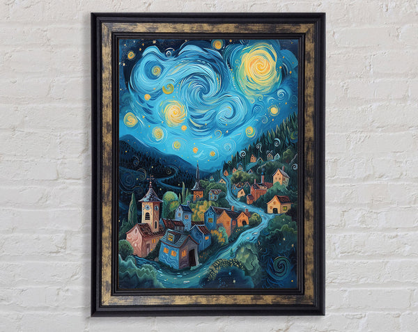 Starry Night Village Framed Print