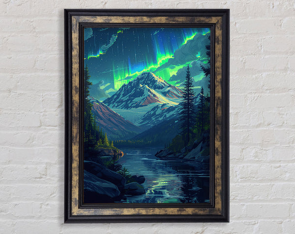 Strong Northerner Light Over The Mountains Framed Print