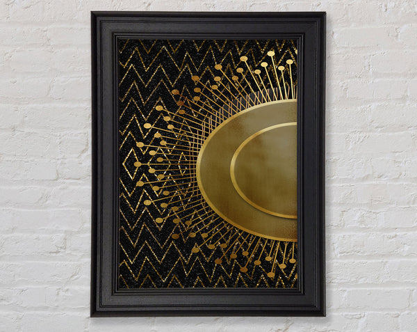 Sun Circle On Black With Zig Zags Framed Print