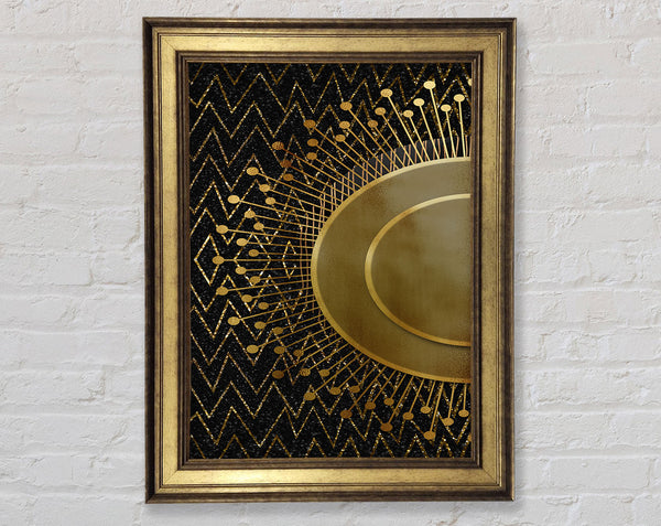 Sun Circle On White With Zig Zags Framed Print