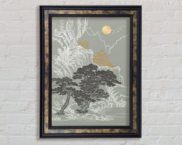 Sun Oriental Mountains Framed Print