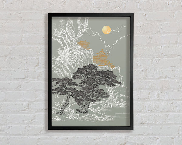 Sun Oriental Mountains Framed Print