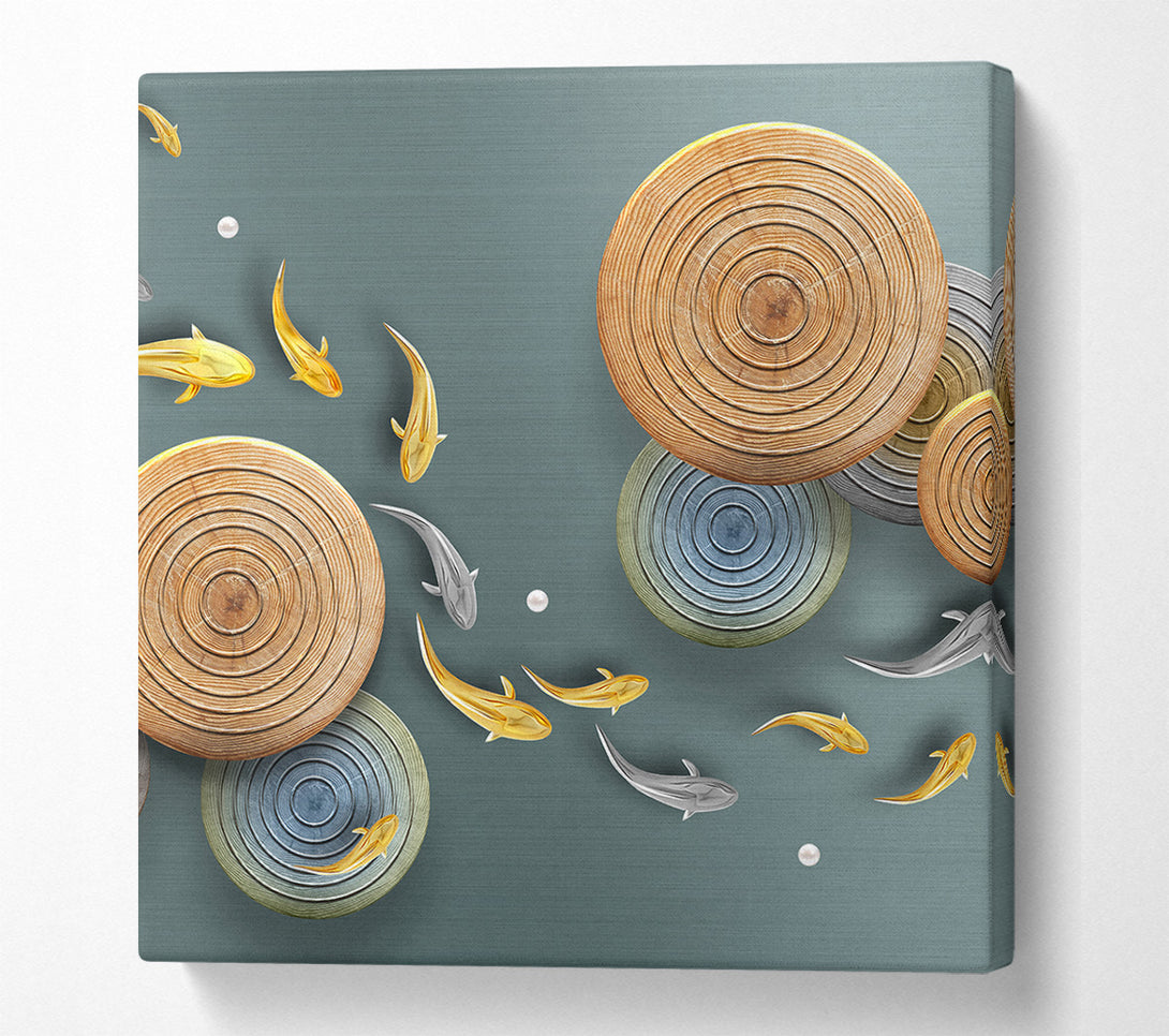  A Canvas Print of Swimming Fish With Circles Canvas Wall Art