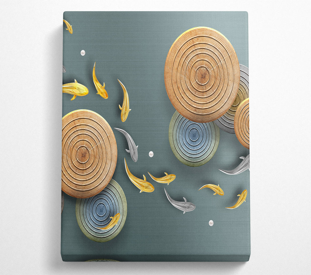 A Canvas Print of Swimming Fish With Circles Canvas Wall Art