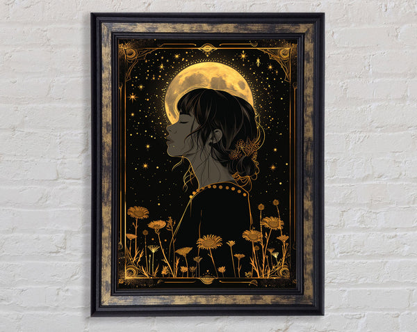 Tarot Card Moon Girl Framed Print