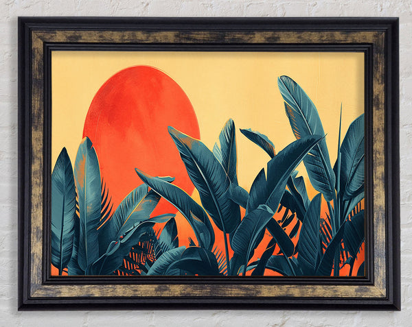 Tropical Sunset Leaves Framed Print