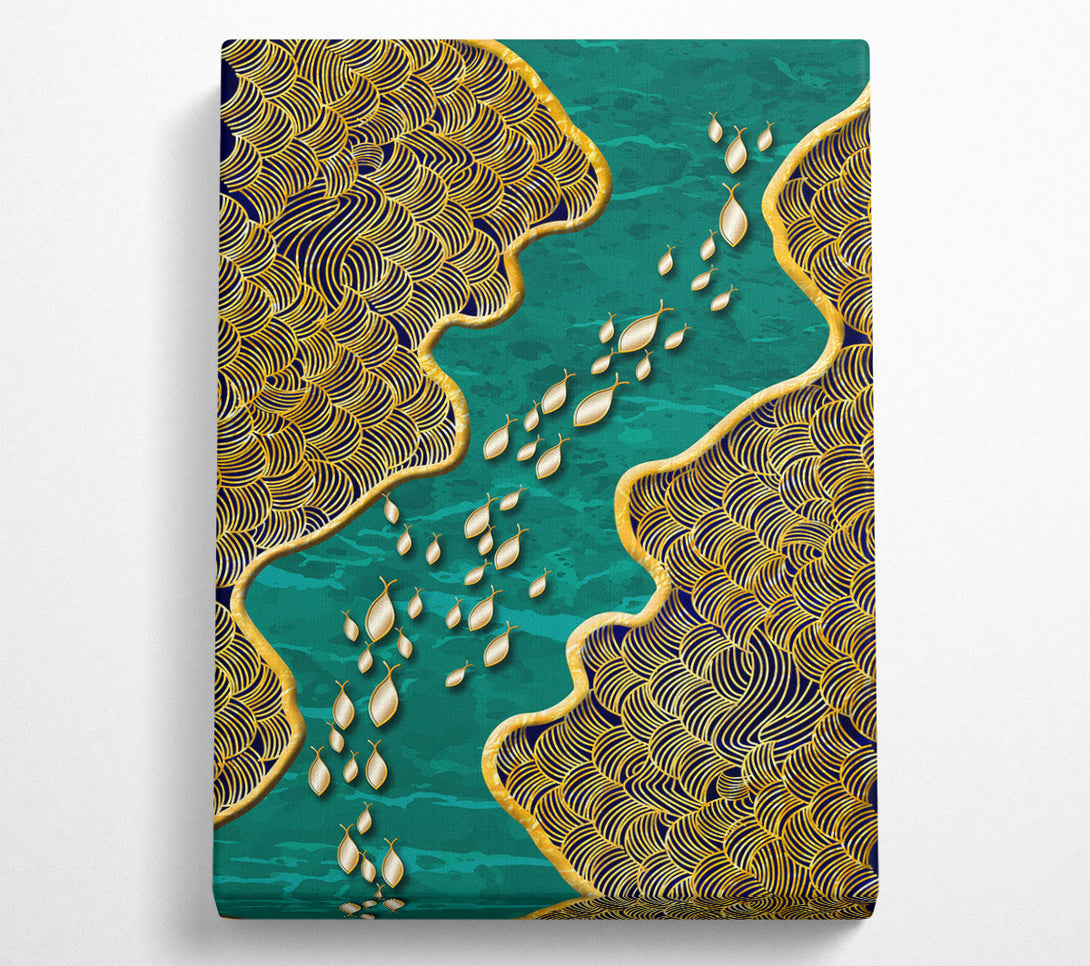  A Canvas Print of Turquoise And Gold Fish Canvas Wall Art