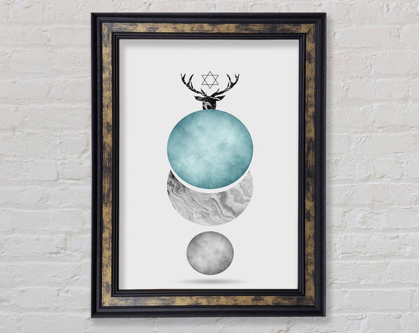 Turquoise Circle With Stag Image Framed Print