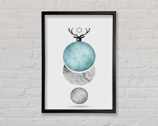 Turquoise Circle With Stag Image Framed Print