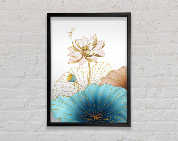 Turquoise Flowers And Gold Framed Print